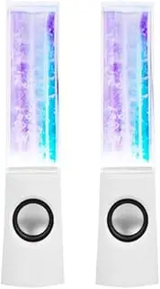 Fahgaer 2PCS LED Light Speakers Dancing Water Music Fountain Light for PC Laptop for Phone Portable Desk Stereo Speaker White