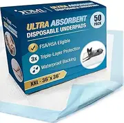 DMI Ultra Absorbent Puppy Pads 36X36 Bulk Pack of 50, Disposable Underpads for Pet Training, XXL Incontinence Bed Pads for Puppy with Triple-Layer Waterproof Backing, Extra Large