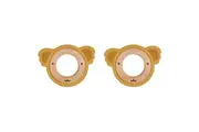 2x Urban Koala 8.5cm Silicone Wood Teether Ring Baby Feeding Mustard Natural