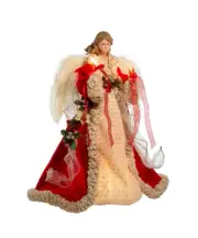 KURT ADLER 16" UL 10-LIGHT RED & IVORY ANGEL CHRISTMAS TREE TOPPER UL2218