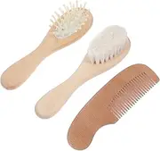 Hohopeti Baby Wooden Hairbrush Set 3pc Brush Comb Set for Newborns Infants Scalp Brush Perfect Newborn Present