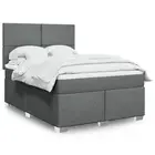 Box Spring Bed Queen Dark Grey Mattress LED Lights Adjustable Headboard 2988