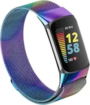 Magnetic Mesh Loop Bands Compatible with Fitbit Charge 5/Charge 6 Bands, No Buckle Metal Adjustable Stainless Steel Wristbands Replacement Straps for Charge 6/Charge 5 Activity Tracker Women Men