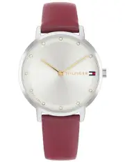 [Tommy Hilfiger] Pippa Cranberry Leather Dial Watch in Silver/White