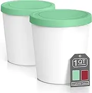 AYHOJIO Cream Containers for Homemade Ice Cream (2 Pcs) - Reusable Ice Cream Storage Containers for Freezer - Leak-Free Ice Cream Containers with Silicone Lids (Green) - 1 L per Ice Cream Container