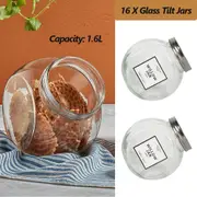 16x 1.6L Glass Tilt Jar Spice Herb Jar Kitchen Storge Cookie Condiment Container