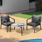 Livsip 3PC Outdoor Patio Set Garden Bistro Set Dining Chairs 70cm Grey Table