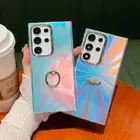 For Samsung Galaxy S24 23 S22 Ultra Plus With Ring Plated Laser Matte Case Cover