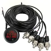 Five Display Air Suspension Gauge Air Ride Air Pressure Gauge 2Inch 0-290 PSI with 5Pcs 1/8NPT Sensors