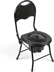 Z&y GLAa Folding Shower Commode Chair,Portable Shower Chair, Bedside Commode with Toilet Style Seat Comfortable Durable/Black