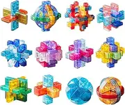 Hinourisha 12Pcs/Set Mini IQ Test Cube, Brain Teasers Puzzles Lock Toy Unlock Cubes Set, IQ Challenge Puzzle Games Difficulty Mind Puzzlefor Kids Adults Birthday Gifts Easter Egg Party Bag Fillers