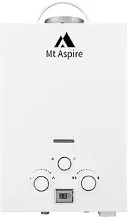 Mt Aspire Tankless Water Heater, Gas Water Heater with LED Display, Portable Shower for Camping LPG Instant Hot Water Heater with Shower Head Kit & Water Pump for Camping, Caravan, Outdoor, White