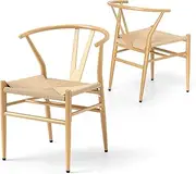 Giantex Wishbone Dining Chair Set of 2, Mid-Century Modern Weave Armchairs w/Y-Shaped Backrest, Woven Twine Seat, Armrest, Rattan Accent Chair for Dining Room Kitchen Home Office (Natural)