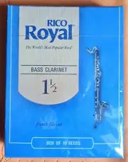NEW RICO ROYAL BASS CLARINET REED, #1.5, BOX of 10