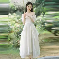 在飛比找momo購物網優惠-【維拉森林】玩美衣櫃公主風洋裝仙氣高腰短袖連身裙S-XL
