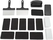 Stainless Steel Griddle Cleanup Kit, 12 Piece Multi Tool BBQ Scraper Set with Heat Resistant Handle, Pumice Stone Wire Brush for Oil Stain Removal (15 Pieces Set)