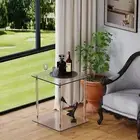 Homcred Glass End Table Acrylic Glass Coffee Square Table Screwless 19X19X23
