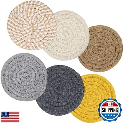 Absorbent Drink Coasters, Handmade Braided Drink Coasters, Set of 6 (4.3 Inch