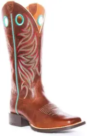 Ariat Round Up Ryder In Brown Blue Square Toe Tall Cowboy Boot Size UK 3 - 9