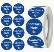 50 x Contains Nuts Stickers Food Allergy Label 2.5cm Restaurant Take Away Order
