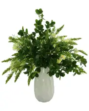 Creative Displays Organic Modern Budding Hydrangeas & Boxwoods Arranged In A Ceramic Vase