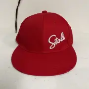 Stoli Vodka Hat Embroidered White Logo Baseball Cap Red Adjustable Snap Back