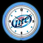 15" Miller Lite Beer Sign Blue Double Neon Clock Man Cave Bar Garage