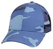 Mens Sky Blue & Black Camouflage Adjustable Supreme Low Profile Baseball Cap Hat