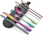 Yotsuba Travel Cutlery Set, 8pcs Portable Stainless Tableware Dinnerware Travel Camping Cutlery Kit Portable Flatware Set Travel Camping Utensil Dinnerware Set with Case (Rainbow)