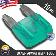 10 Pack 30A Mini Blade Style Fuses APM/ATM 32V Short Circuit Protection Car Fuse