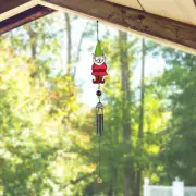 30"Long Red Gnome Green Hat Black Coated Gem Wind Chime Home Decor Unique Gift
