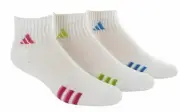 Girls Adidas Quarter Socks 3 pair ClimaLite Sport Athletic Cushioned Youth BTS