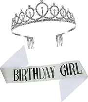 [HAPINARY] 1 Set Birthday Sash Crown Set Smooth Birthday Sash for Girls Delicate Crown Party Adornment