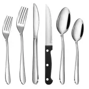 48 Piece Silverware Set with Steak Knives, Stainless Steel Flatware Cutlery S...