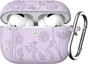 Flower Engraved Case Compatible with AirPods Pro 2 Case Cover & Airpod Pro Case Cover, Cute Soft Silicone Full Protection, for Apple AirPods Pro 2nd 1st Generation Case Front LED Visible, Lavender