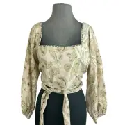 Pink Filosofy Solada Wrap Blouse Women Size Small Long Sleeve Square Neck Linen