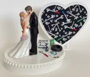 Wedding Cake Topper Auto Mechanic Themed Long-Haired Bride Greasy Groom Tools