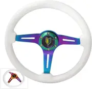 345Mm 6 Bolt Hole Neo Chrome Center White Wood Trim 3 Spokes Steering Wheel Horn