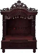 Wooden Temple| Mandir with Drawer | Temple Puja Mandir for Home & Office | Pooja Ghar| Rosewood Wooden mandir (DESIGN 37) (WALNUT, 55 X 35 X 16 INCH)