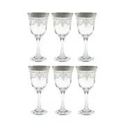 Elegant Modern Glass Drinkware - Red Wine, Set of 6, 9 oz. Stencil SIlver Band
