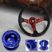 For 01-05 Honda Civic 350MM Red Stitch Carbon PVC Steering Wheel+BL Aluminum Hub (for: Honda)