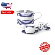 Elegant 5-Piece Blue Tea Set with Teapot and Saucer – Perfect for Any Occasion