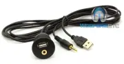FEMALE TO MALE USB AUX 3.5MM 1/8" HEADPHONE JACK FLUSH MOUNT DASH DOCK INPUT NEW