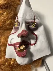 Scary Clown Mask Crazy Red Hair Glassy Eyes Halloween Costume