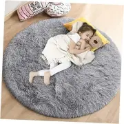 Fluffy Plush Circle Rug, 4'X4' for Kids Teens Baby Girls Bedroom 4x4 Feet Grey