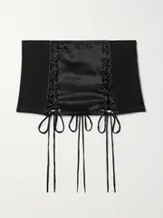 [Kiki de Montparnasse] Kiki de Montparnasse - La Madame Mesh-paneled Silk-satin Corset - Black - medium medium Black