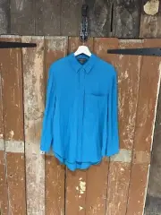 Primark Oversized Shirt Blouse Top Women's Size UK 8 Linen Blend Blue Brand New
