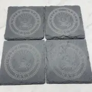 Set of 4 US Navy Custom Laser Engraved Slate Coasters