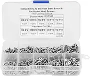 500pcs Hex Socket Head Screws 1 Box, M2.5 * 4M2.5 * 6M2.5 * 8M2.5 * 10M2.5 * 12 Button/Flat Head Hex Socket Screw Set with Storage Box
