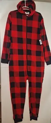Old Navy Men's Small Red Buffalo Plaid Micro Performance Fleece 1-pc Pajamas